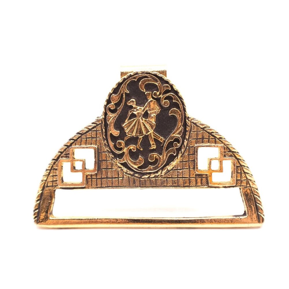 Vintage Wall Belt Towel Holder Gold Tone Black Enamel Dancing Couple Cowboy
